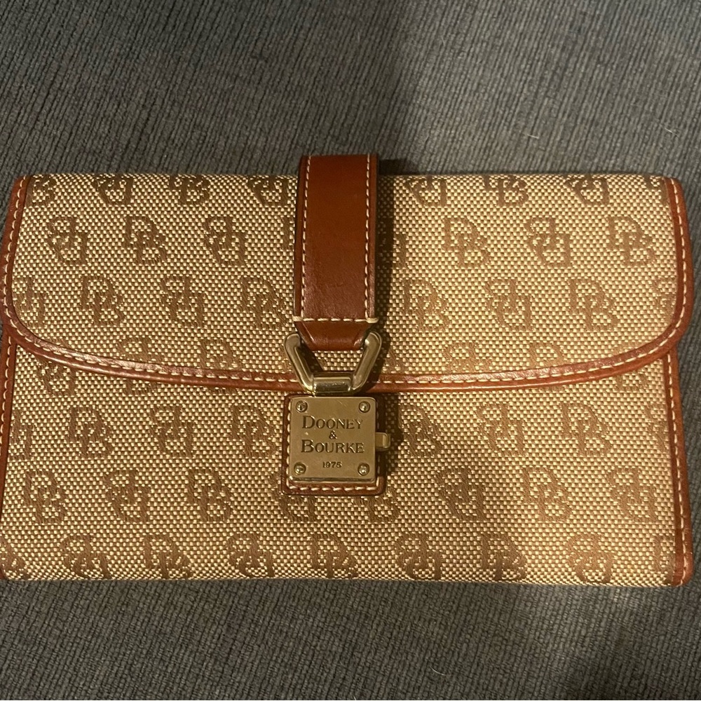 Dooney & Bourke Tan and Brown Monogram Clutch